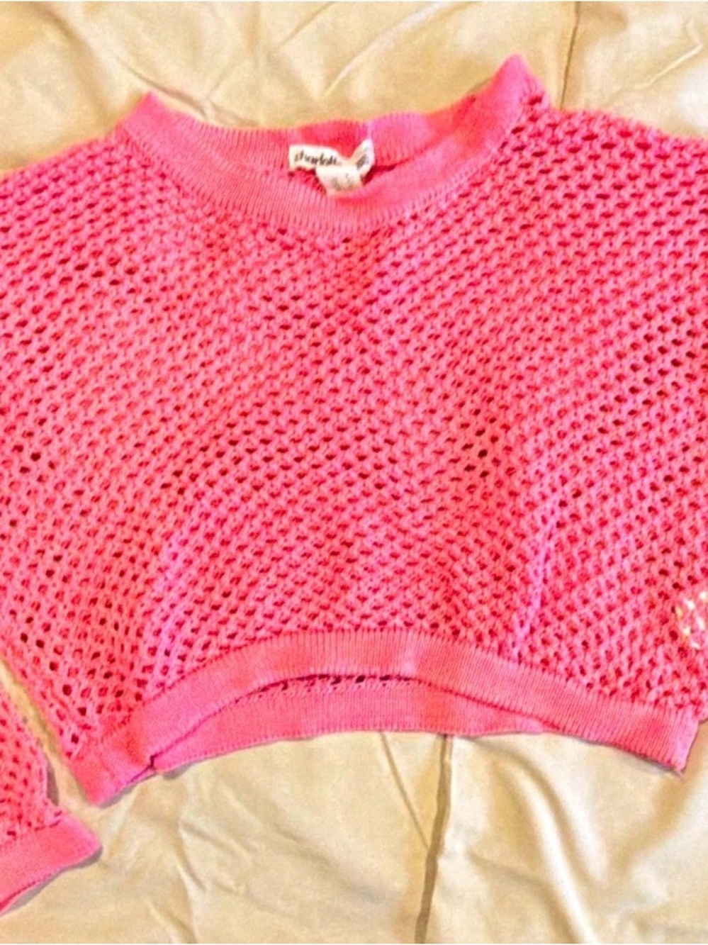 Charlotte Russe Neon Pink Open-Weave Cropped Top